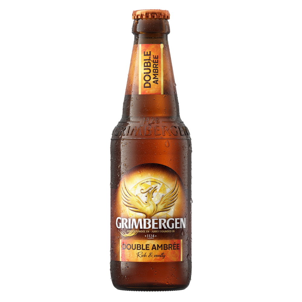 Grimbergen Double 330ml Μια premium σκούρα μπύρα Αββαείου με 6.5% αλκοόλ και πλούσια αρώματα καραμέλας. Η ιδανική επιλογή για όσους αγαπούν τις μεστές γεύσεις!